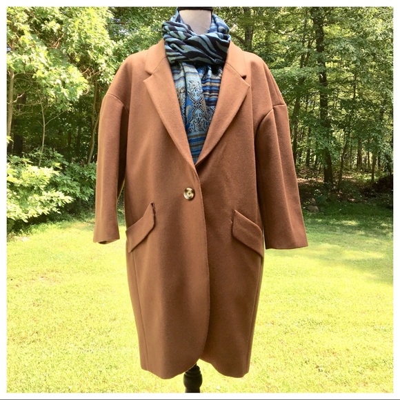 ANTHROPOLOGIE Wool Camel Brown Cocoon Topcoat - L - Picture 2 of 5